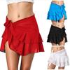 Women Solid Color Bandage Beach Bikini Cover Up Swim Skirt Ruffled Wrap Sarong