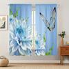 2pcs Blue Background Floral Butterfly Print Curtains Polyester Material For Living Room Bedroom Study Multi-scene Home Decor