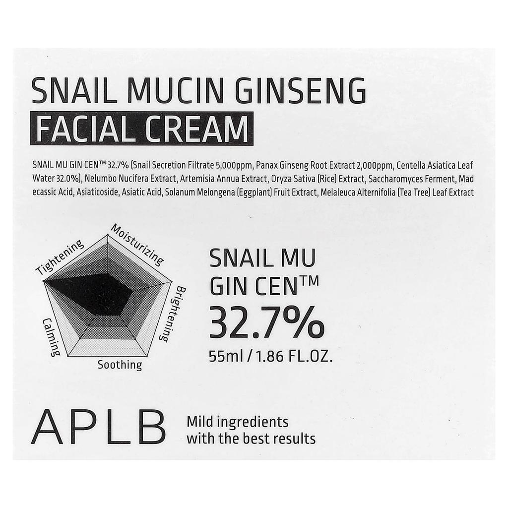 APLB Snail Mucin Ginseng Facial Cream, 55ml (1.86 Fl Oz)