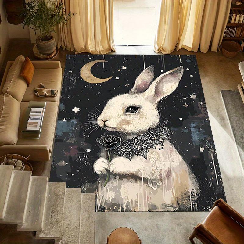 1pc Moonlit Bunny Themed Rug for Home Decor, Non-slip Office Carpet, Chair Mat, Outdoor Mat, Christmas and Halloween Gifts-0731104