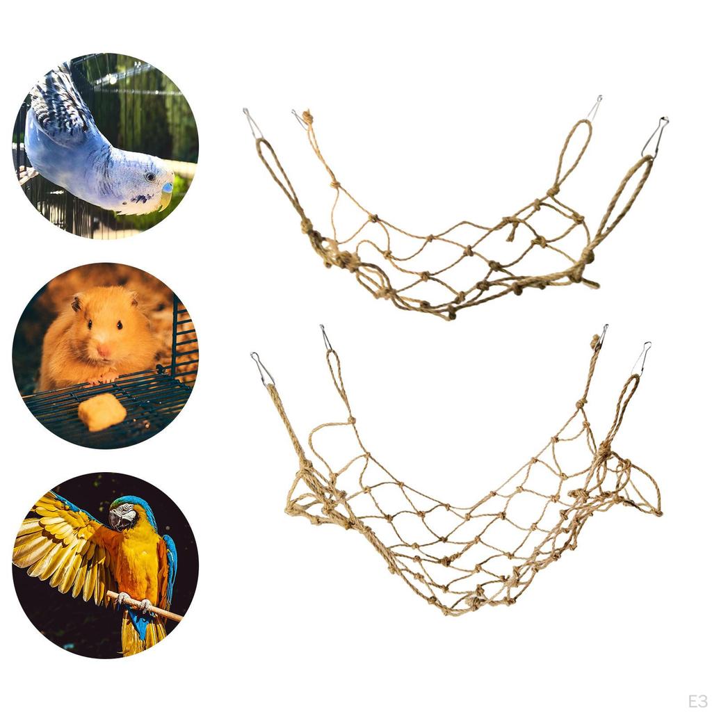 Bird Climbing Net Parrot Hanging Swing Rope Cage Perch with Buckles Hooks Chew Toy Hamster Hammock