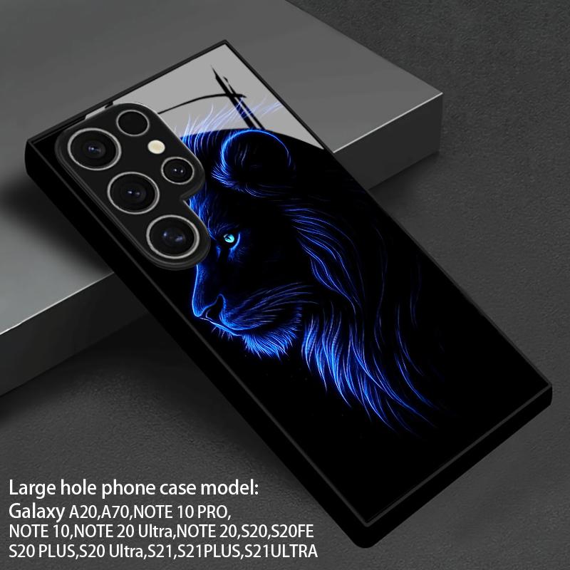 Blue Light Lion Pattern 2D Phone Case for Samsung S26 S25 S24 S23 S22 S21 S20 A56 A36 A16 - Glass Protective Cover