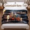 Music Guitar Theme Soft Blanket Personalized Custom Name Text Print Warm Blanket Home Sofa Bedroom Decor