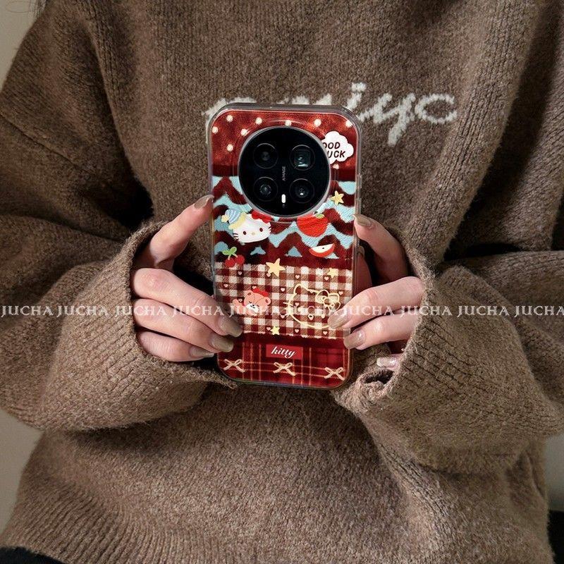 Applicable to Honor magic8pro mobile phone case ins wind cold honormagic7 atmosphere kitty cat splicing plaid