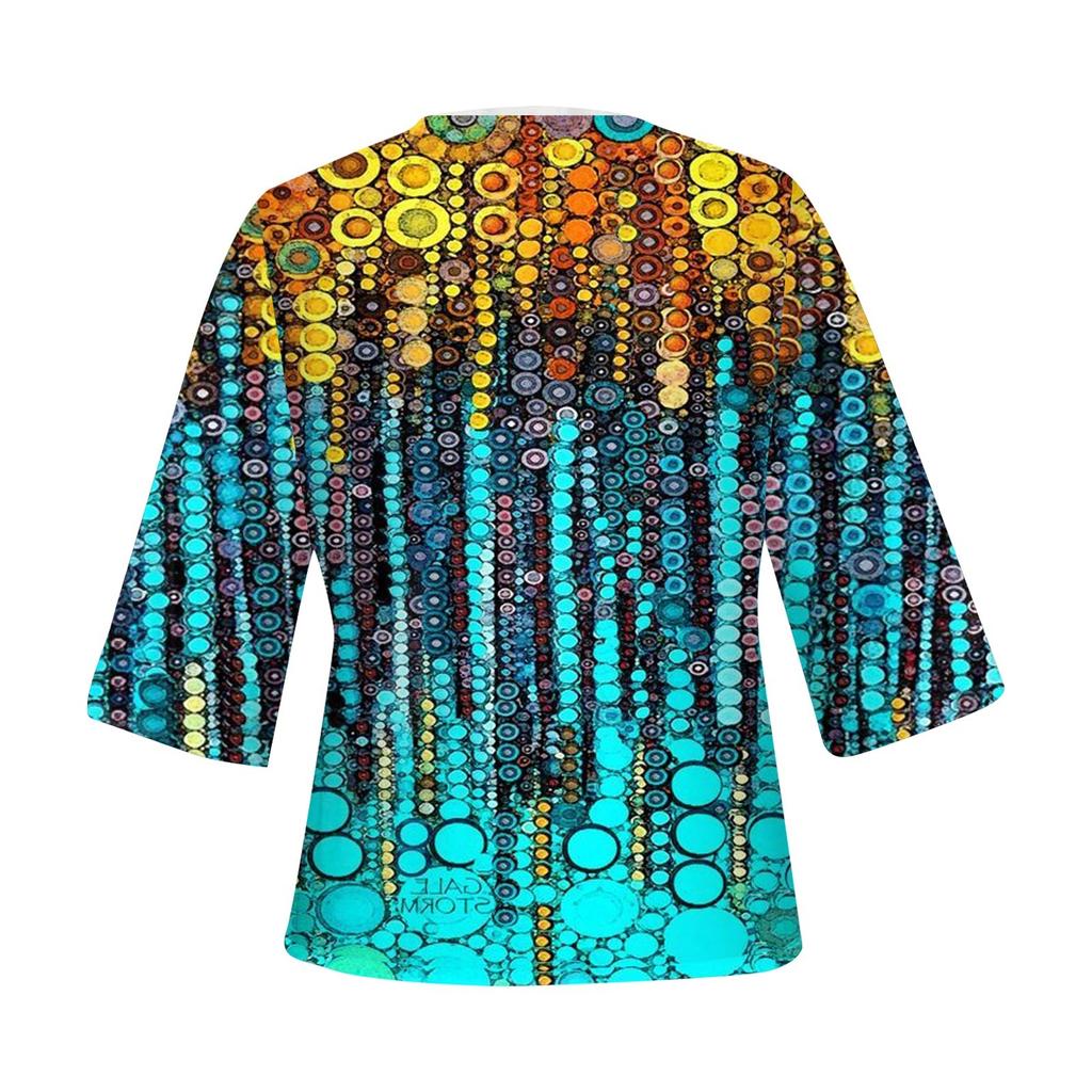 Women's Shirt Blouse Casual Loose Shirts 3/4 Sleeve Print V Neck Tops Print Tops T-shirts Tee