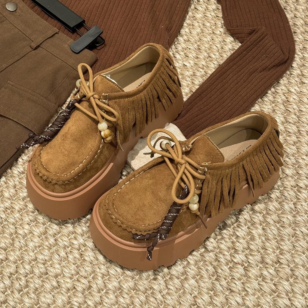 Shoes Women's New Autumn Retro All-inclusive Tassel Thick-soled Heightening Muffin Shoes Casual Shoes