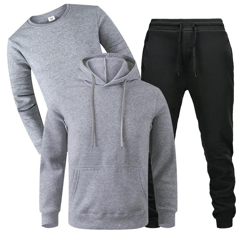 New Loose Men's Autumn and Winter Fleece Sweater Sweatpants Three-piece Casual Sports Long-sleeved Set