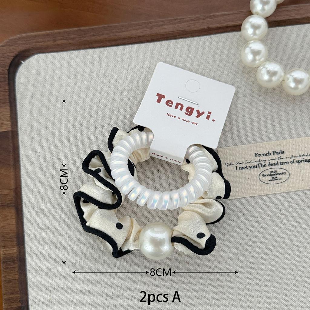 2pcs Korean high-end black and white hair tie set Girl's versatile pearl head rope ponytail head rope high stretch hair ornament