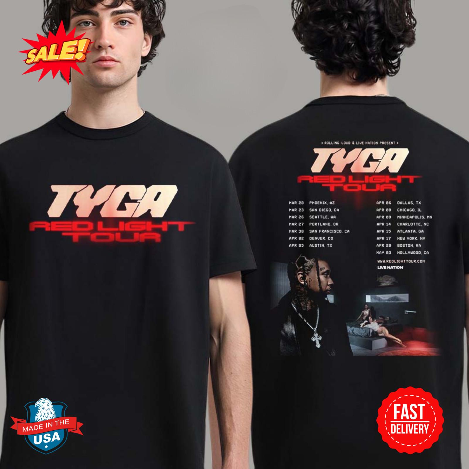 Tyga Red Light Tour 2025 Tour Dates Two Sides T-Shirt XL