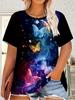 Plus Size - Plus Size - Casual Elegant Style with Butterfly Elements. 3D Printed Pattern Women'S Round Neck Plus Size Short Sleeve T-Shirt Clothing