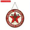 2D Flat 20*20cm1pc Vintage Round Texaco Sign With Imitation Cracks Edge, Nostalgic Vintage Red Five-pointed Star Pattern Wall Decor with Letter