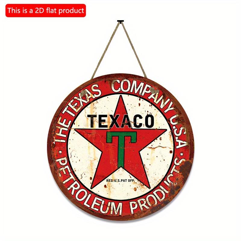 2D Flat 20*20cm1pc Vintage Round Texaco Sign With Imitation Cracks Edge, Nostalgic Vintage Red Five-pointed Star Pattern Wall Decor with Letter
