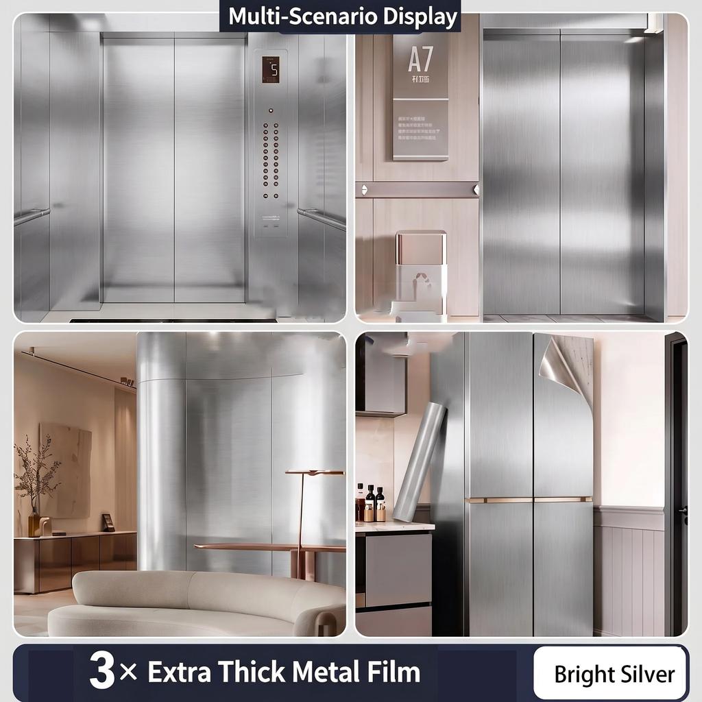 Selbstklebende gebürstete Edelstahl Kontaktpapier Metallische Folie Kühlschrank Aufzugstür Makeover Wasserdichter Aufkleber 0,16mm