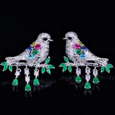 WWJ Einzigartiger Glückstier-Schmuck, elegante bunte grüne Zirkonia-Tropfen-Vogel-Ohrringe