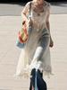Urban Wave Beige Mohair V-Neck Lace Camisole Dress - Spring Collection