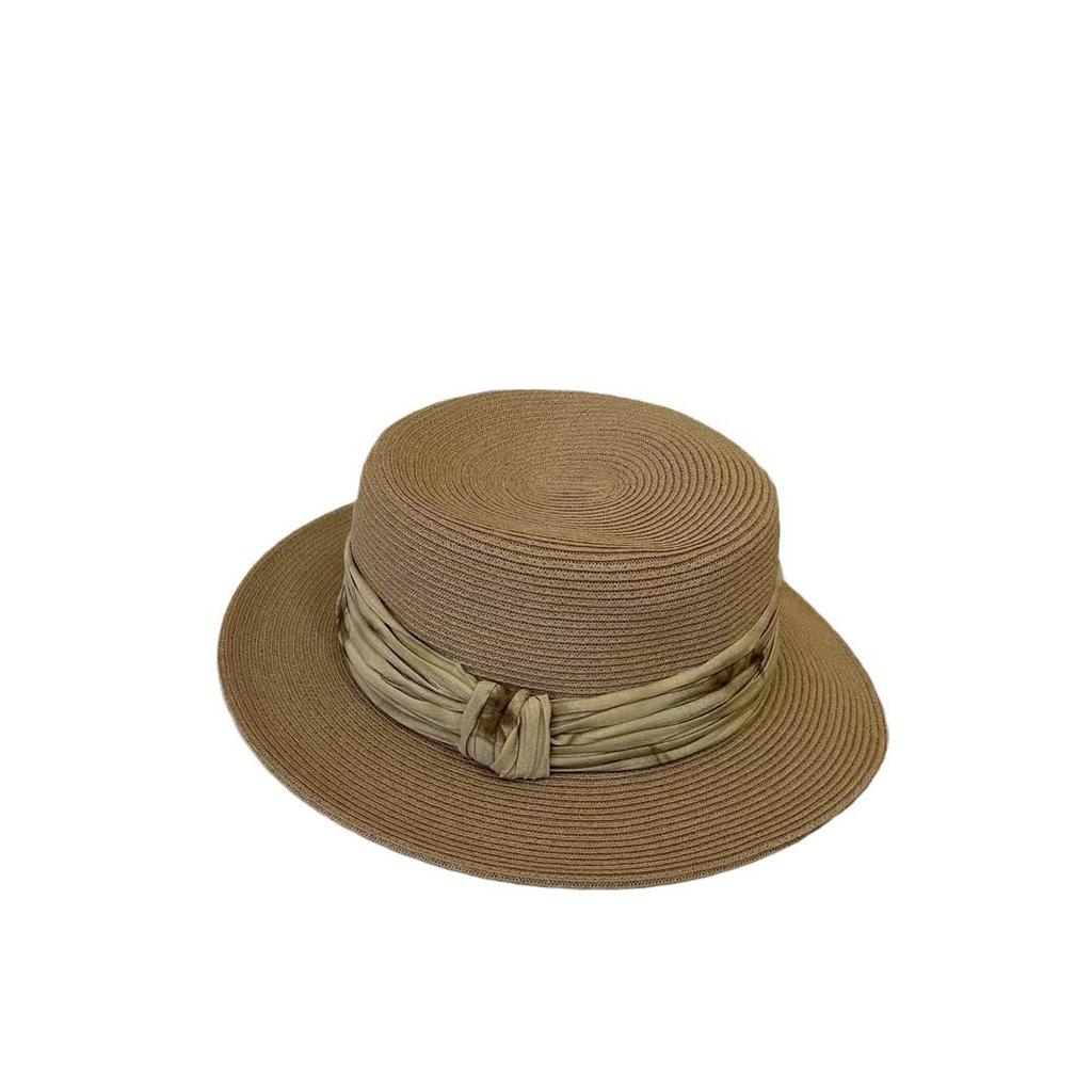 Summer decorative flat-top straw hat women's travel seaside vacation sunshade top hat temperament elegant sunscreen sun hat