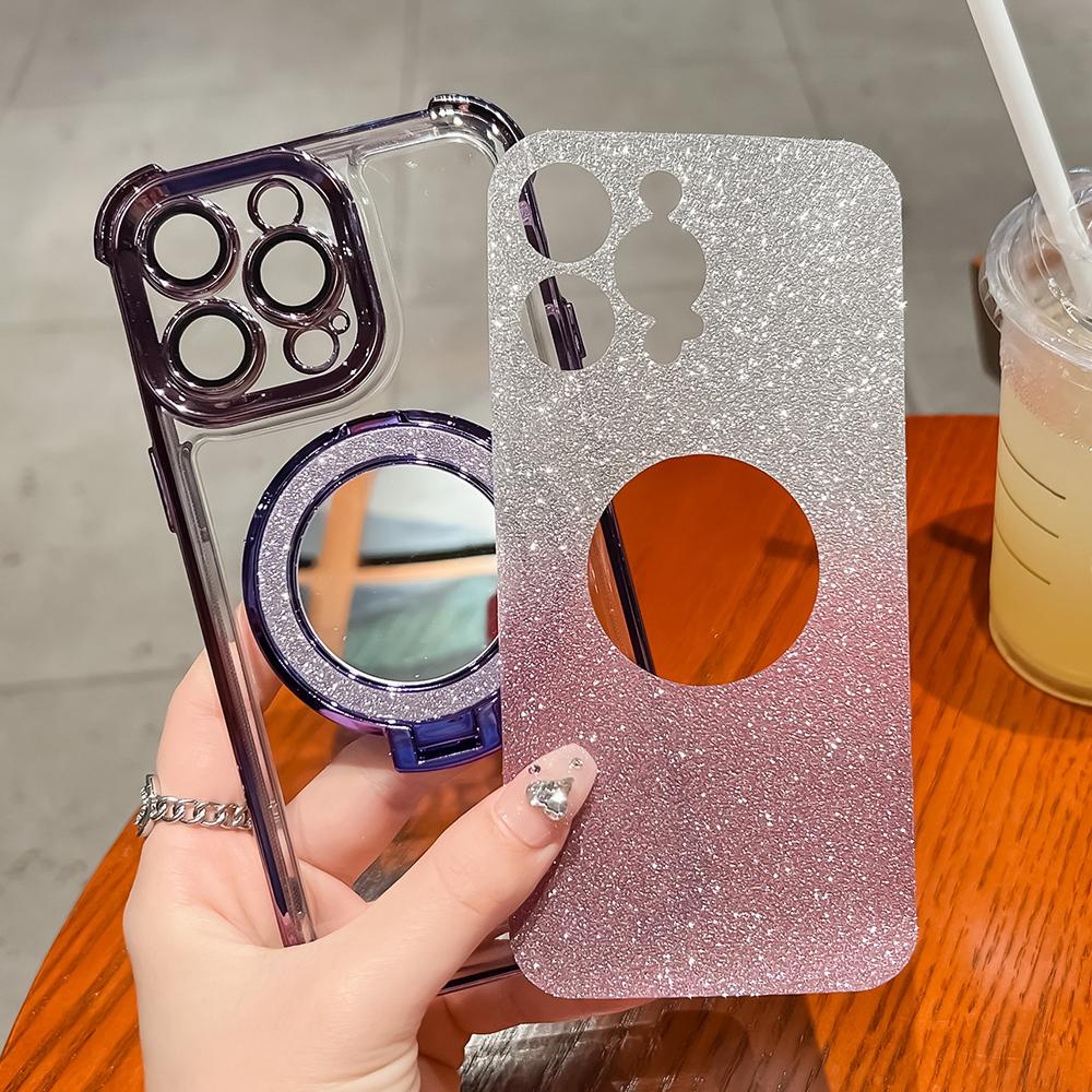 Plating Flash Mirror Holder Stand Soft Silicone Four Corners Air Cushion Shockproof Protection Case for Samsung Xiaomi Poco Redmi