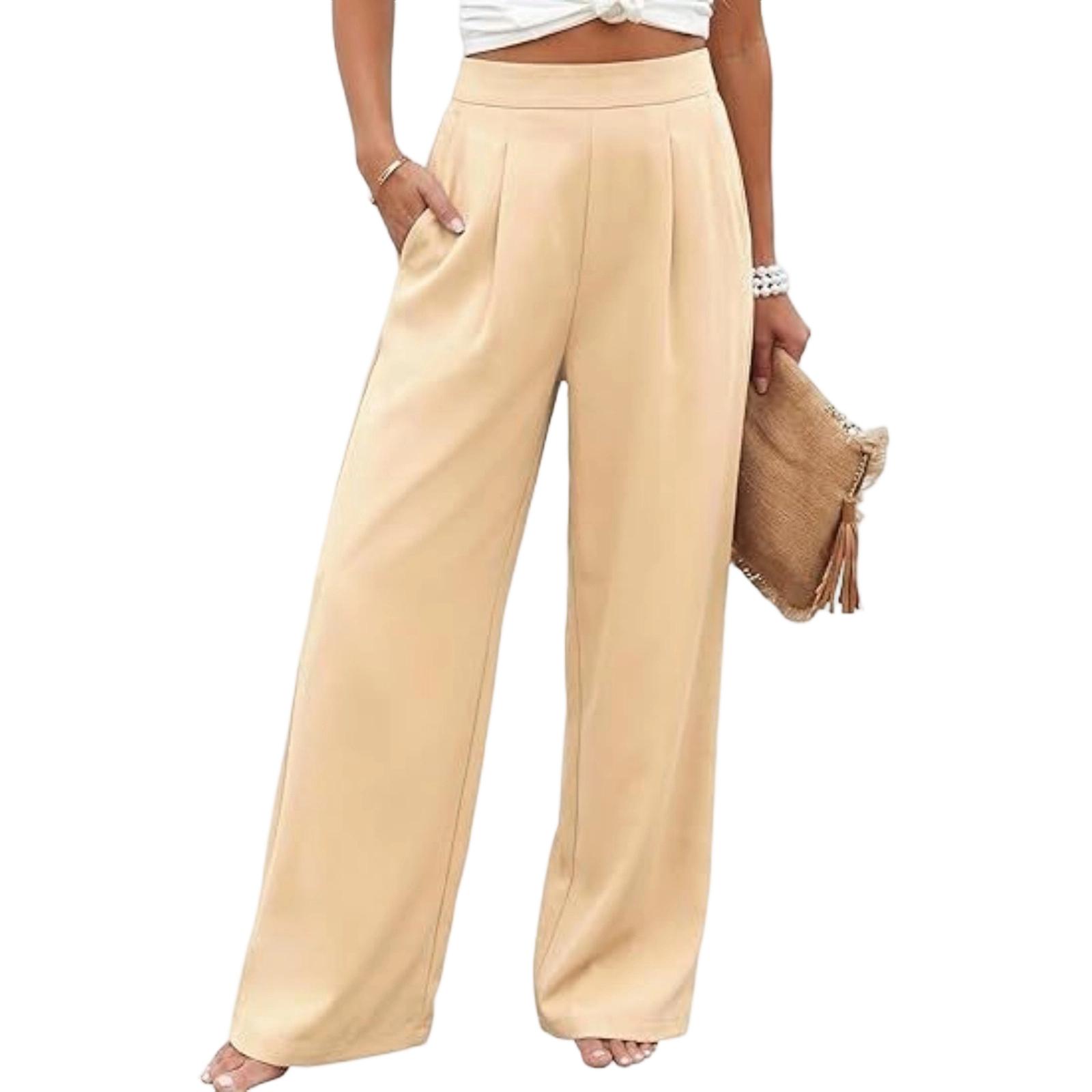 

Womens pants high waist wide leg trousers loose fit pleated front pants for women office casual straight leg design S хакі