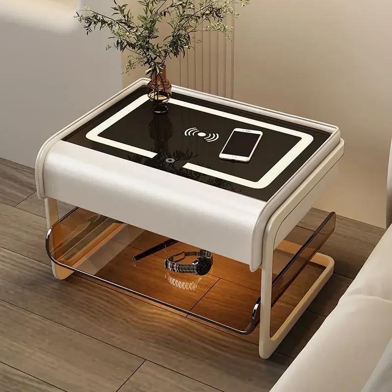 Smart Bedside Table Modern Simple Bedroom Luxury Nightstands Multifunctional Acrylic Wireless Charging Home Furniture