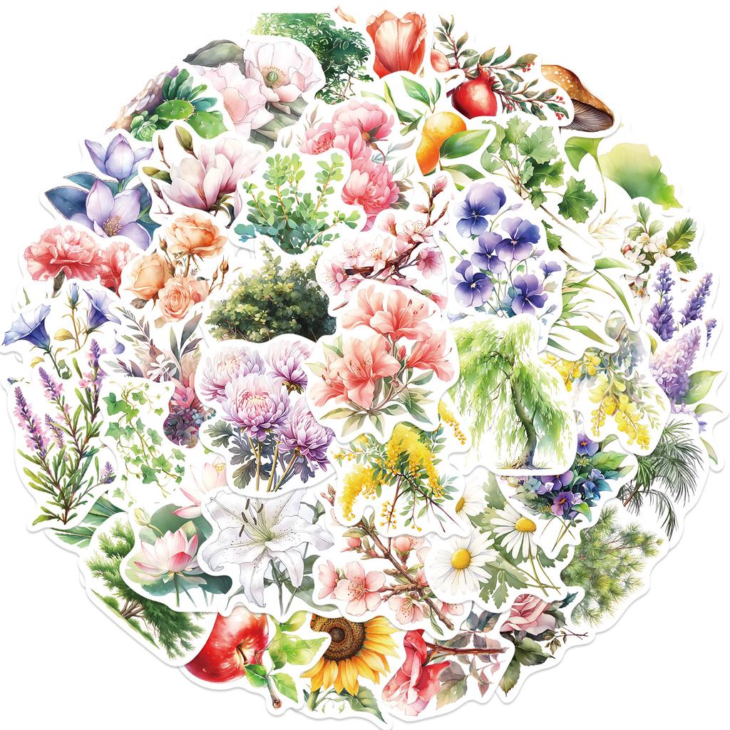 50 Cartoon Plant Illustrations Graffiti Stickers Guitar Notebook Suitcase DIY Waterproof Stickers