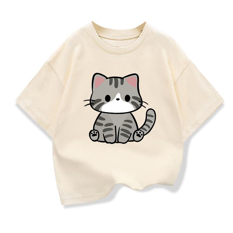 Original Design Summer Children Clothing Kids Short Sleeve t shirts Cute Litle Cat Graphic Boys Girls Casual Loose Tee Tops