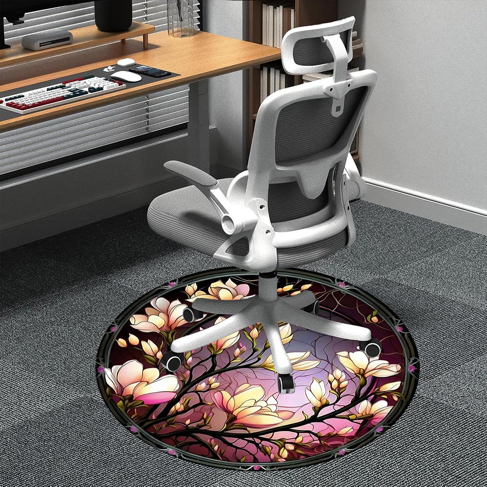 1pc Floral StainedGlass Office Round Area Rug, Indoor Mat Suitable ForOffice, Under Office Chairs Bedroom Living Room Home Decor, Room Deco D168