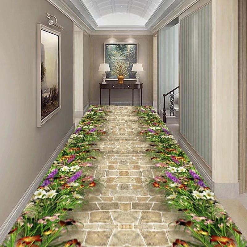 3D Three-dimensional Corridor Long Carpets Grass Stone HALLWAY Rug Can Be Customized Runner Carpet Paved Pastoral Road Stair Mat