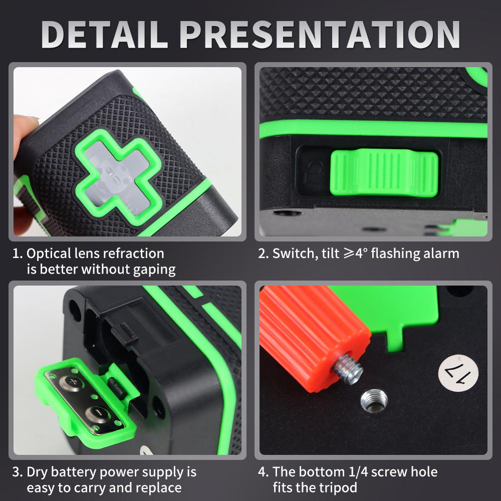vr Rechargeable 2 Lines Vertical Horizontal Line Cross Green Light Level Tools
