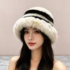Thickened Faux Fur Hat Striped Winter Trapper Cap Ear Protection Bucket Beanie  Versatile