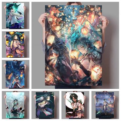Anime postava Genshin Impact Plakát XIAO Dekorace Art Decor Malba Domácí Dekor Plakát Pokoj Nástěnná dekorace Plakát v kvalitě plátna