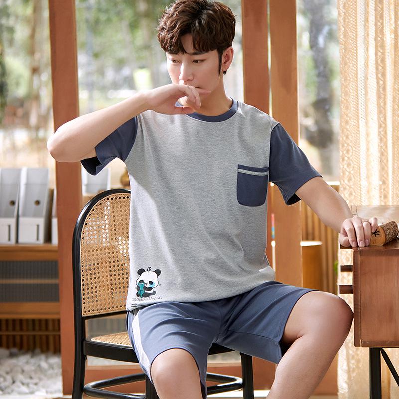 Set de pijamale de vară pentru bărbați din bumbac cu desene animate – cămașă cu mânecă scurtă și pantaloni scurți (2025)