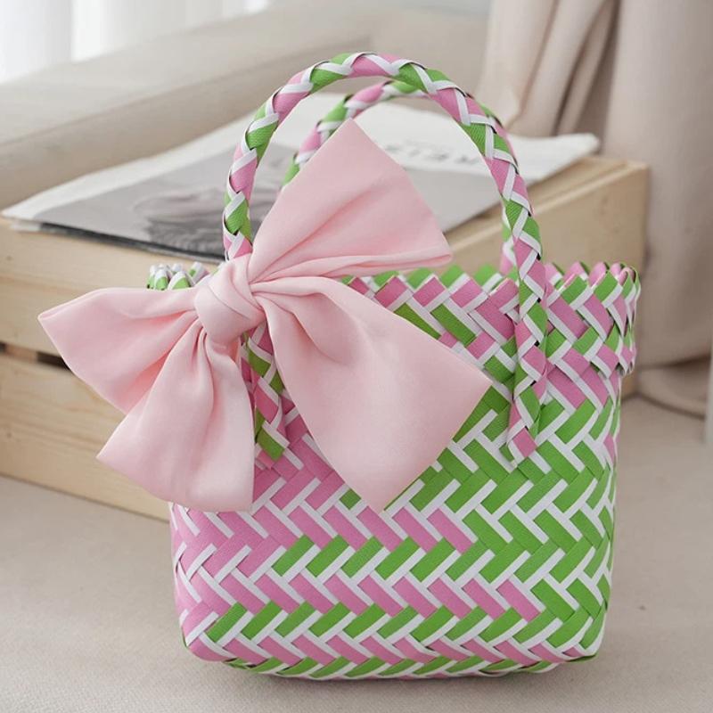 Elegant Bowknot Accent Basket for Weddings Holiday Gatherings and Travel Uses