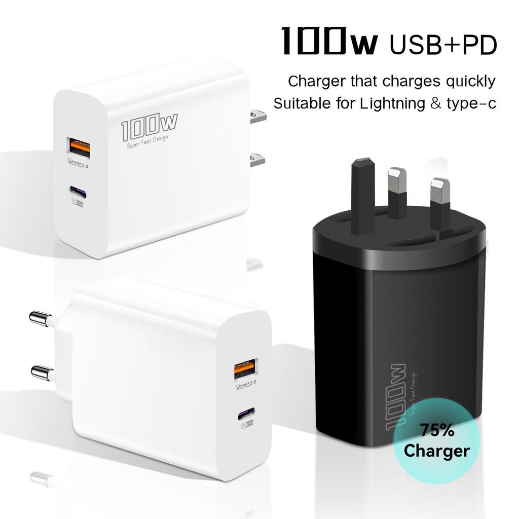 100W Multi-Port Fast Charger for Apple & Samsung, EU/UK PD Adapter