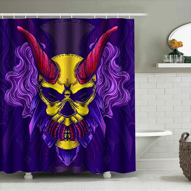 Tuniu Skull Demon Shower Curtain Cool Japanese Yokai Art Scary Bathroom Decor Gift W60H190(CM)-1 Pcs