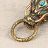 Pure Brass Red Eyes Dragon Head Keyrings Zodiac Dragon Keychain Vintage Men Waist Buckle Car Key Chain Pendant Gifts Crafts