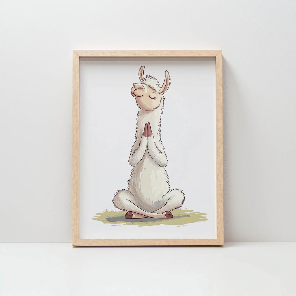 Llama In Meditation - Decorative Poster Llama In Meditation - Decorative Poster, 50X70 Cm, Gold Aluminum Frame, 230 Gsm Matte Paper