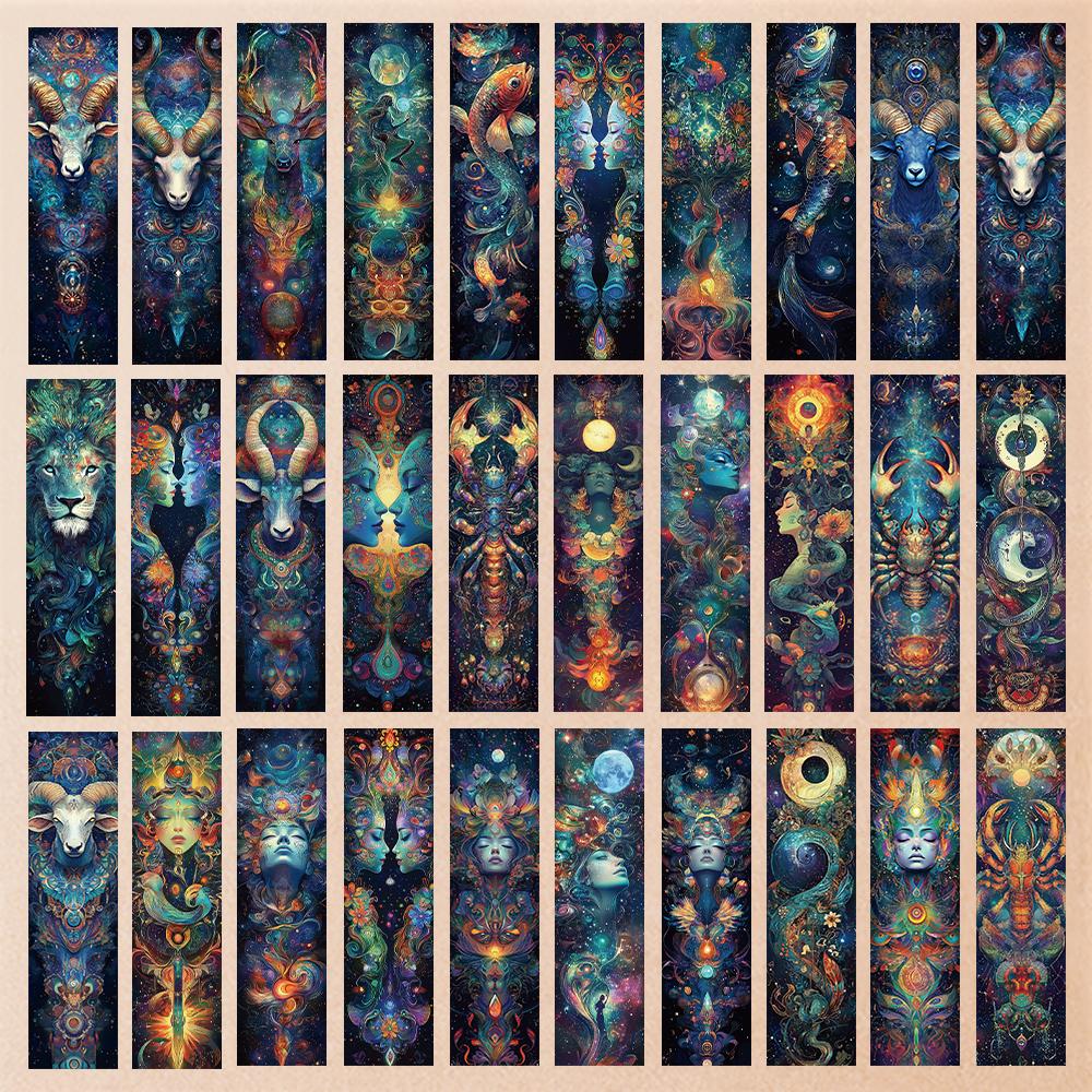 

32pcs, Dreamy 12 Zodiac Bookmarks, perfect for back-to-school season, Christmas, Halloween, teachers, readers, and birthdays.
