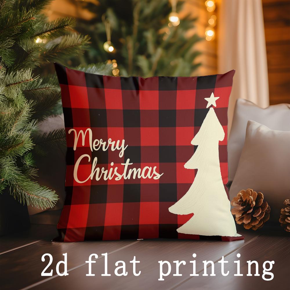 

Home Decor Christmas Plaid & Merry Tree Pattern Pillows Pattern Cushion Cover Suitable for Sofa Bedroom Car Pillow Cover 16x16Inch