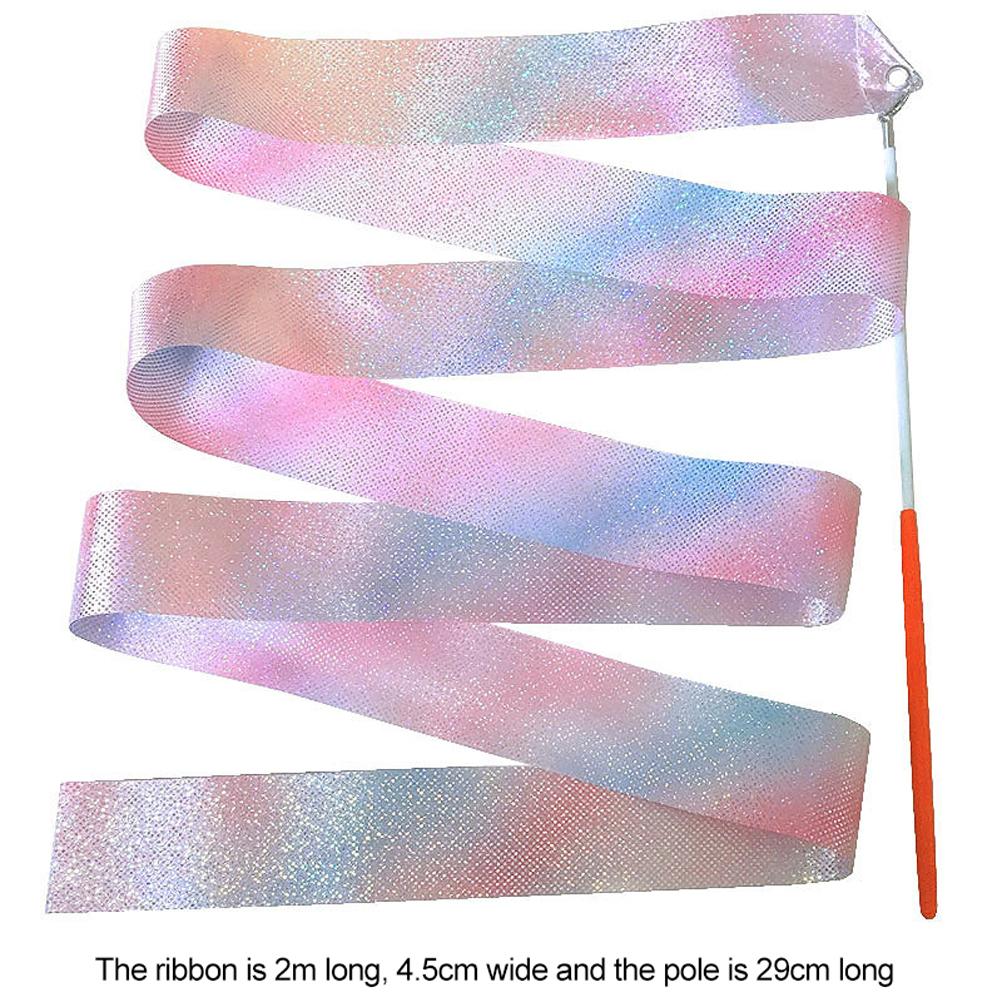 2m4m Kids Dancing Gymnastics Silk Band Wands Glittering Rhythmic Artistic Ballet Twirling Silk