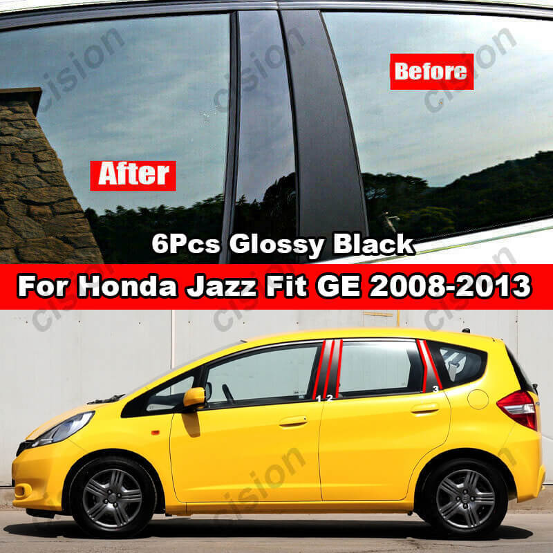 6Pcs Car Window Door Column B C D BC Pillar Post Cover Trim for Honda Jazz Fit GD GE GK GS GR 2001- Mirror Effect PC Sticker