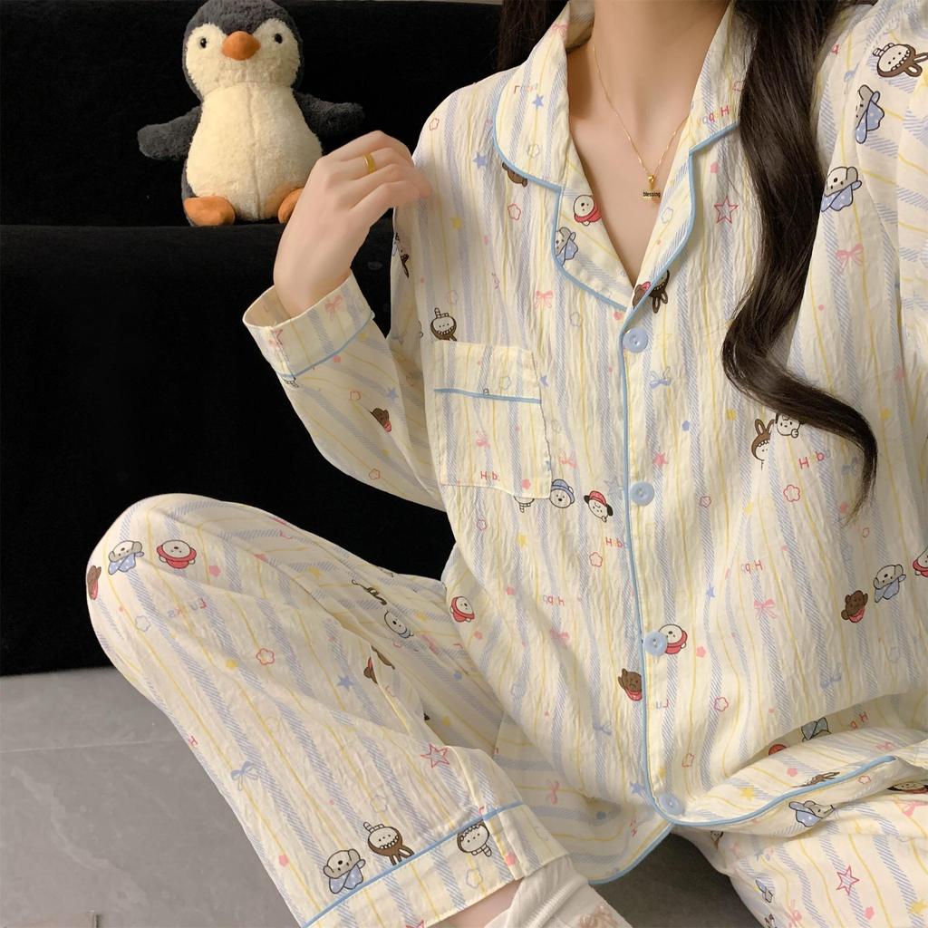 Cartoon Sausage Dog Plus Size Women's Long Sleeve Pajama Set for Spring/Autumn