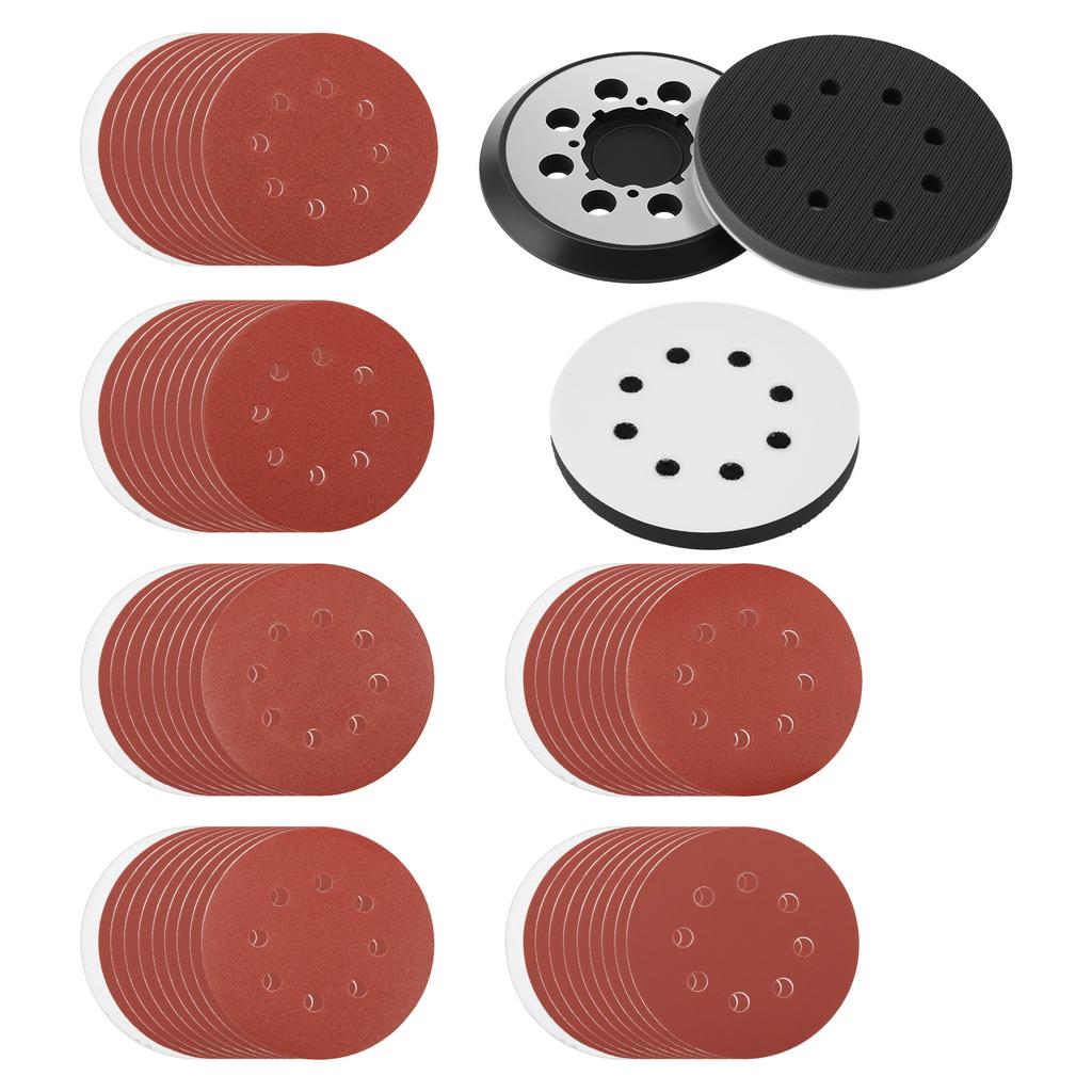 100pcs 5 Inch Round Sanding Discs Alumina Sanding Pads 8-Hole Sheet Polishing Sandpaper for Metal Wood Glass Car
