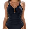2025 European & American Solid Color Ruched Slimming One-Piece Bikini Swimsuit