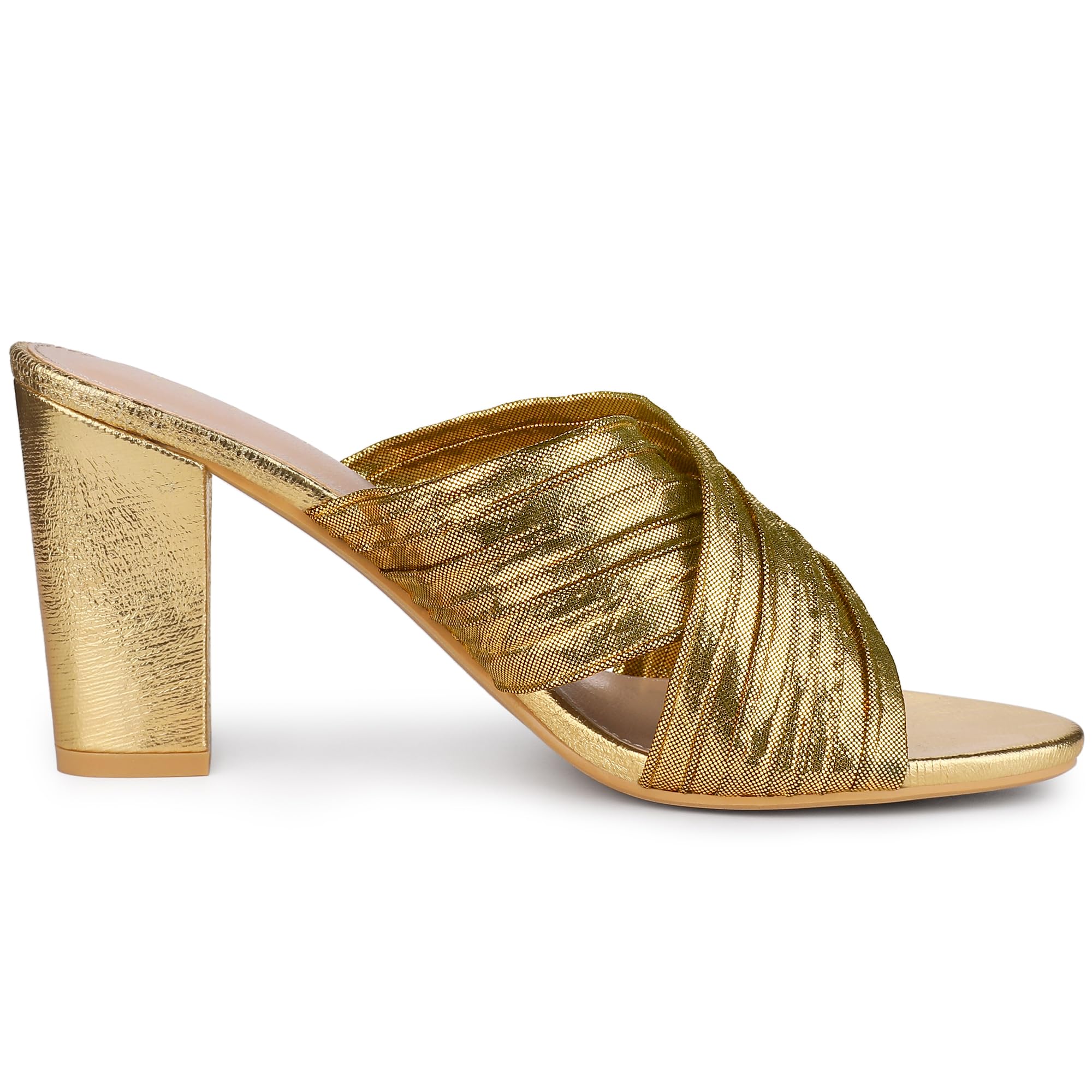 

Allegra K Women s Slouch Slip-On Block Heel Slide Sandals, Gold, Size 25.5cm
