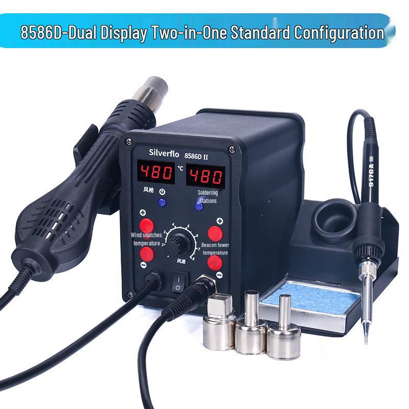 8586D High-Power 2-in-1 Desoldering Station: Constant Temperature Hot Air & Soldering Iron for Mobile Phone & Computer Chip Repair.