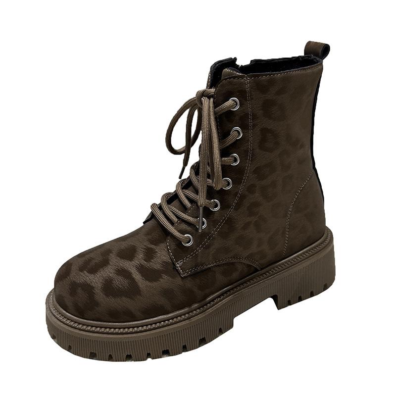 Large size leopard print Martin boots for women in the autumn and winter of 2025, new European and American wind medium tube thick-soled cotton boo