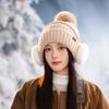 Outdoor Travel Autumn and Winter Warm Thickened Knitted Hat Women's Solid Color Ear Protection Hairball Hat