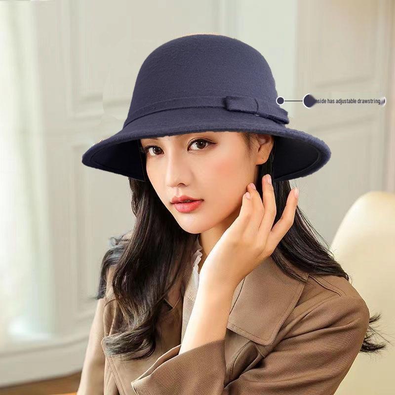 

Элегантная женская британская ретро фетровая шляпа-котелок федора из шерсти на весну и осень Adjustable Head Circumference темно-синий