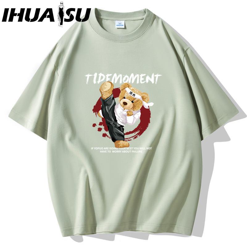 IHUASU Kurzarm-T-Shirt aus Baumwolle für Herren, modisch, lockeres Halbarmhemd, bedrucktes mitfühlendes Hemd