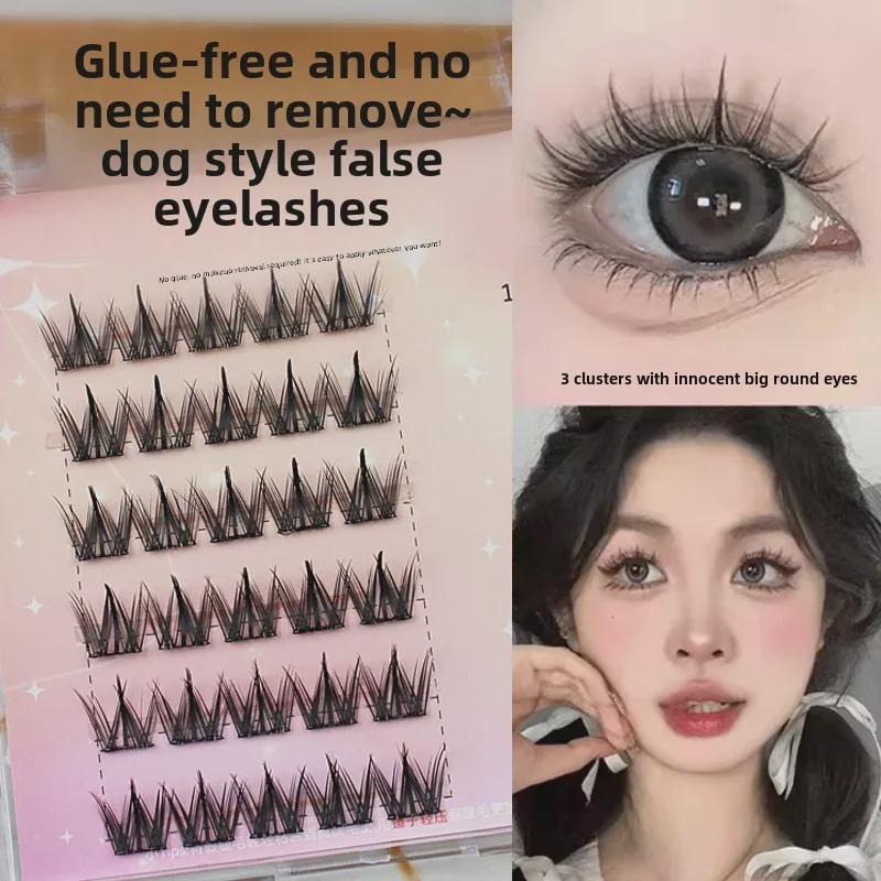 Vynikající umělé řasy psího stylu bez lepku – kreslené psí oči, přirozené, husté, jediné shluky